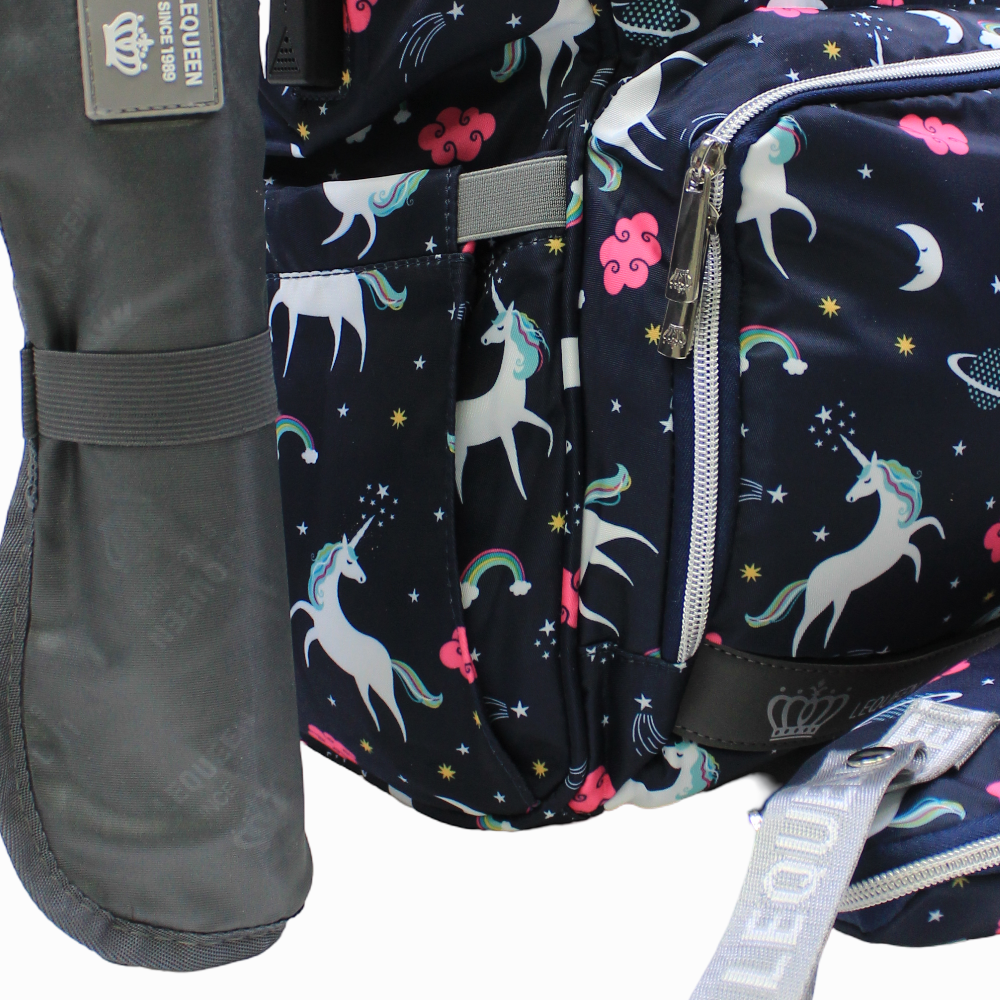 LeQueen Diamond 7th Edition Soft Waterproof Diaper Bag - Blue with Unicorn Print