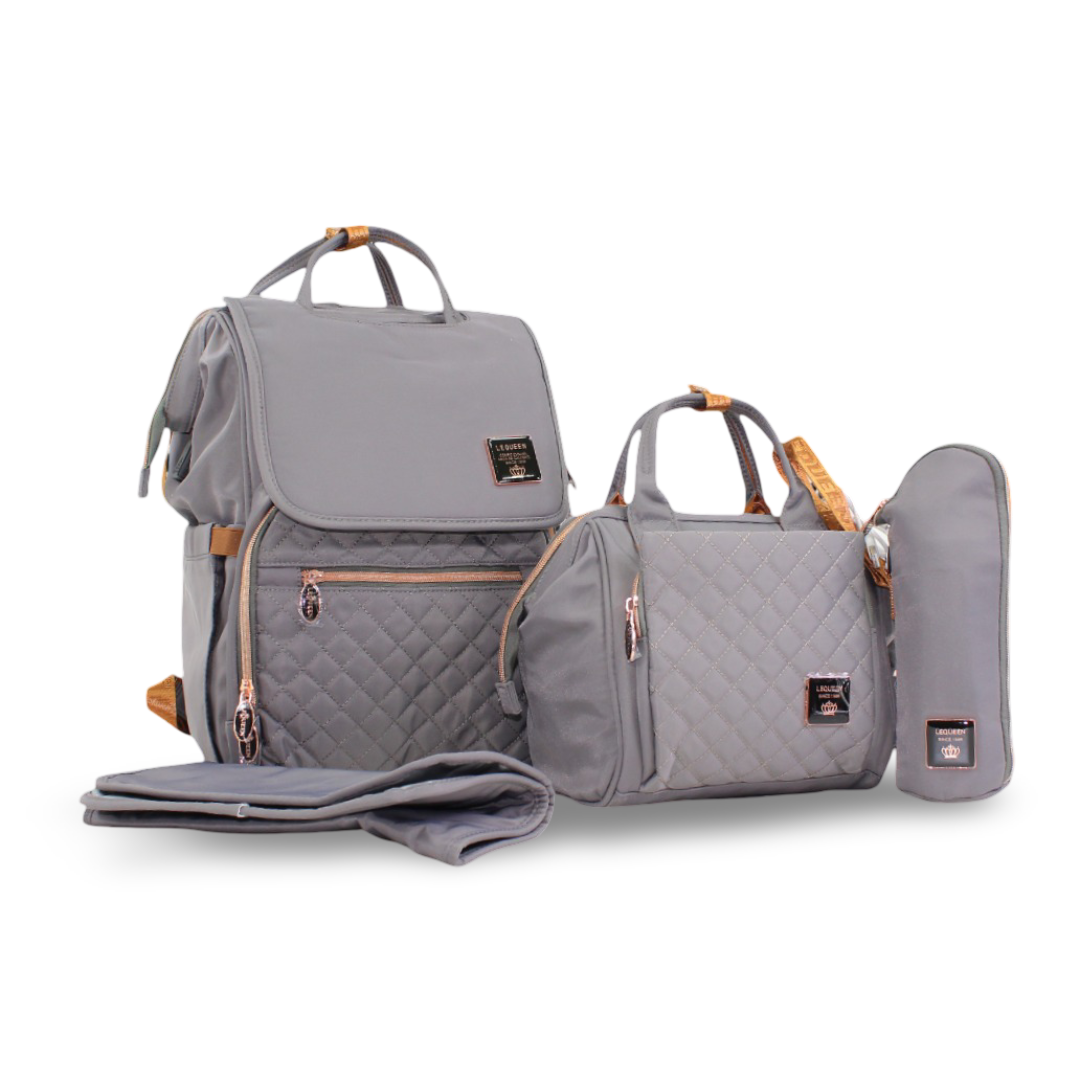 LeQueen Diaper Bag Set – Grey & Gold
