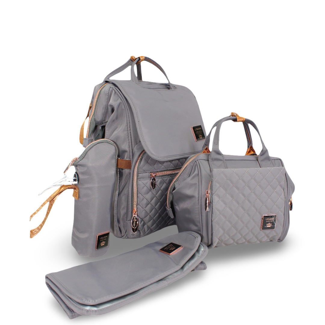 LeQueen Diaper Bag Set – Grey & Gold