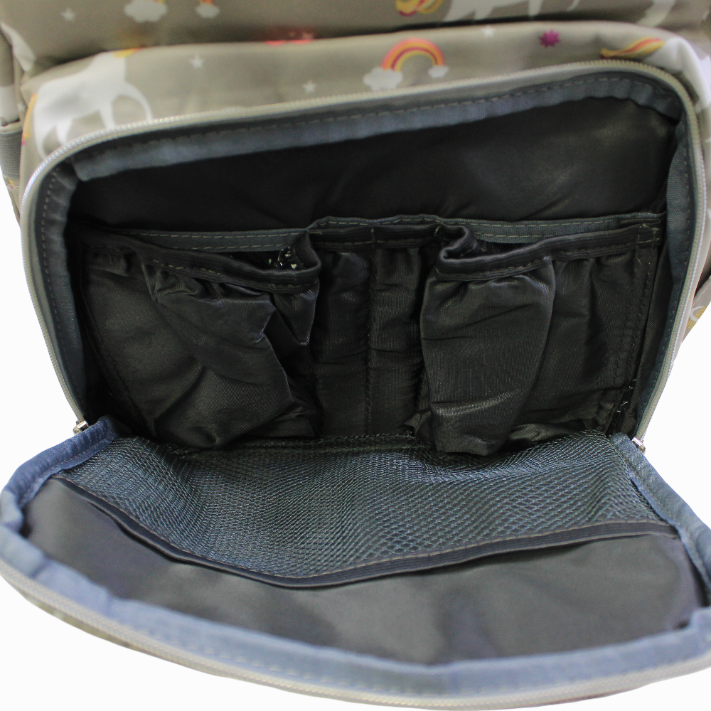 LeQueen Diamond 7th Edition Soft Waterproof Diaper Bag - Grey with Unicorn Print