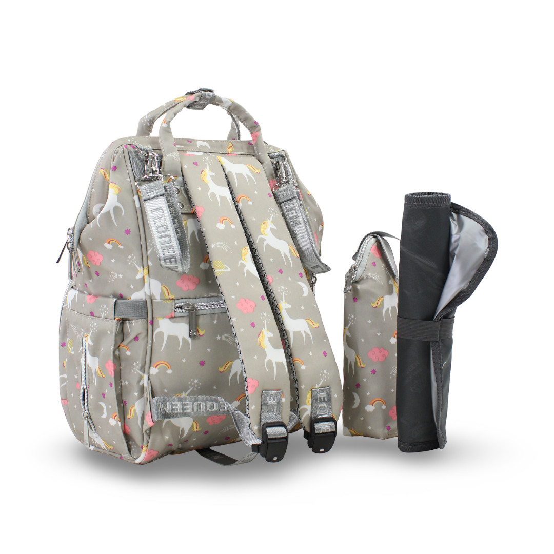 LeQueen Diamond 7th Edition Diaper Bag Set – Gray with Unicorn Print