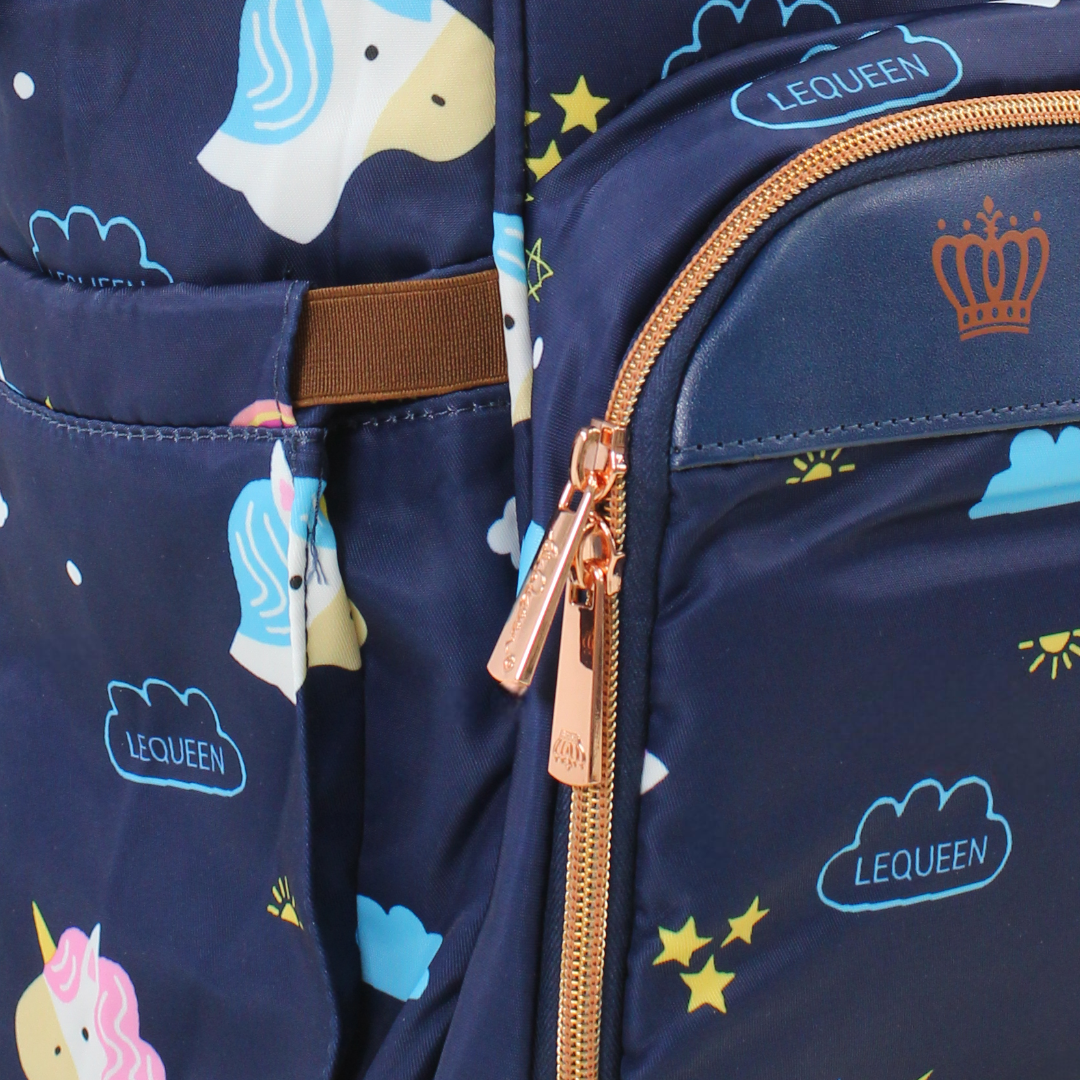 LeQueen Diaper Bag Backpack – Navy with Unicorn Print