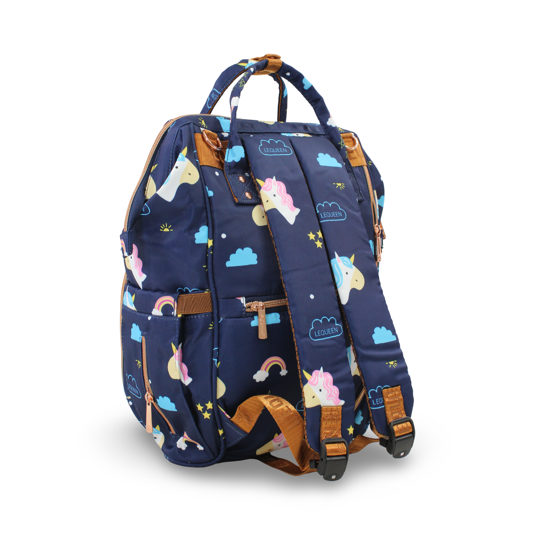 LeQueen Diaper Bag Backpack – Navy with Unicorn Print