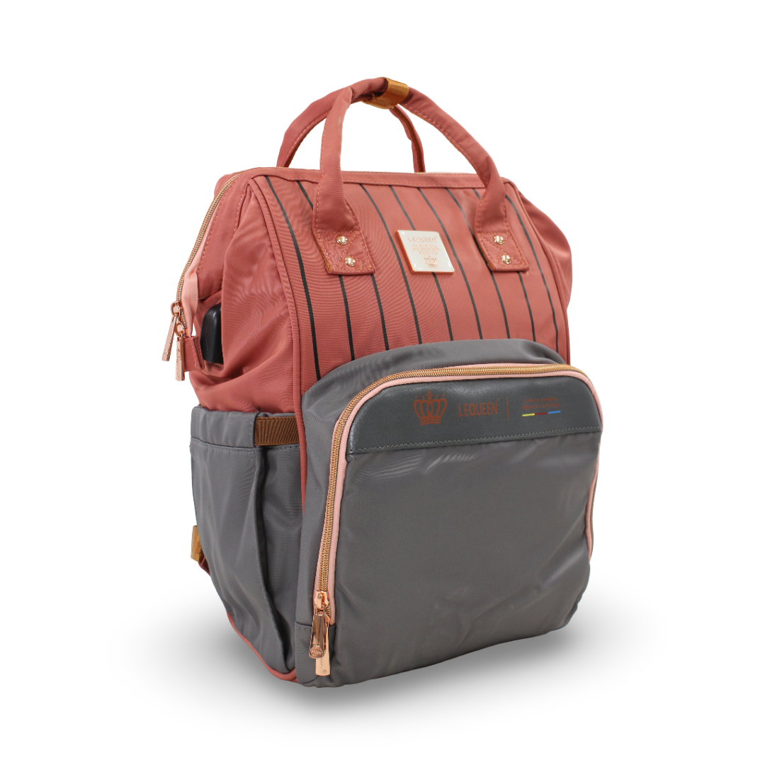 LeQueen Diamond 8th Generation Diaper Backpack – Striped Grey & Orange - Various