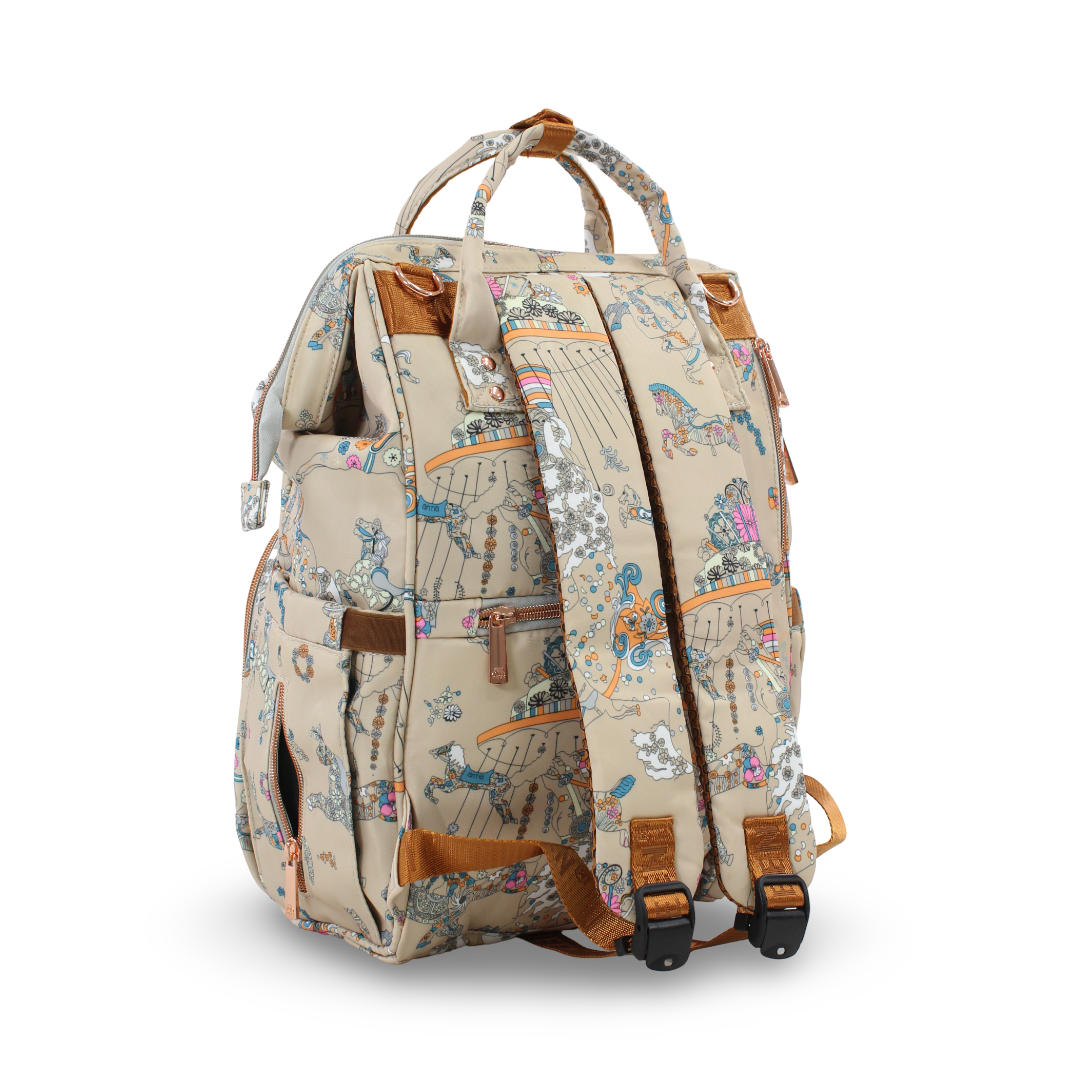 LeQueen Diaper Backpack – Beige with Horse Print