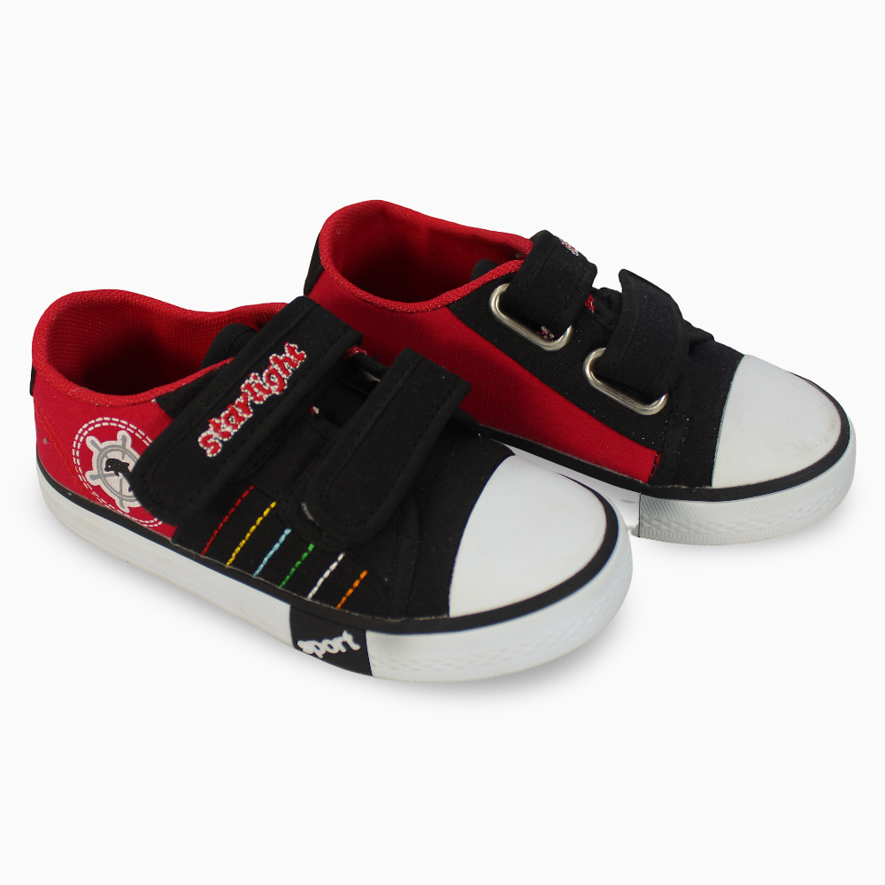 Boys Canvas Sneakers – Black/Red