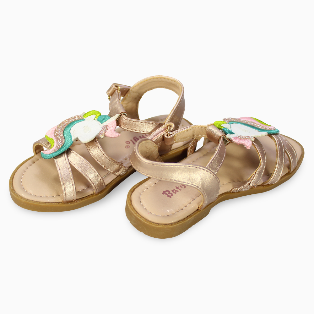 Girls Leather Sandals – Gold with Unicorn Detail