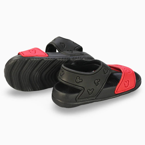 Boys Leather Sandals - Red with Mickey Mouse Detail