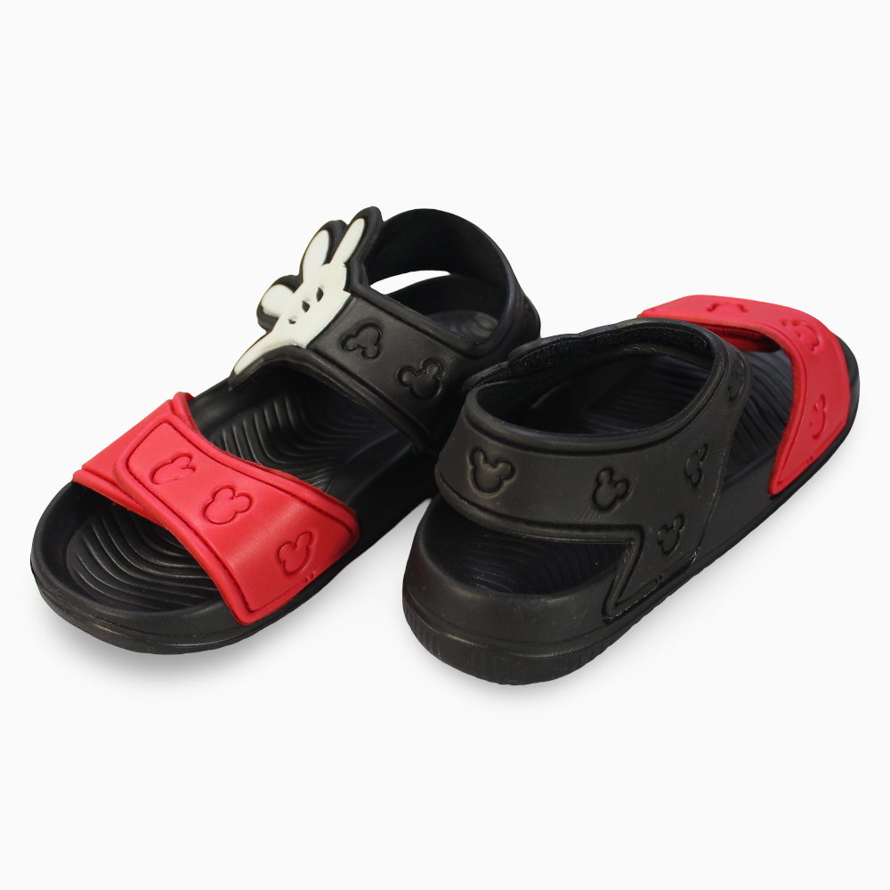 Boys Leather Sandals - Red with Mickey Mouse Detail