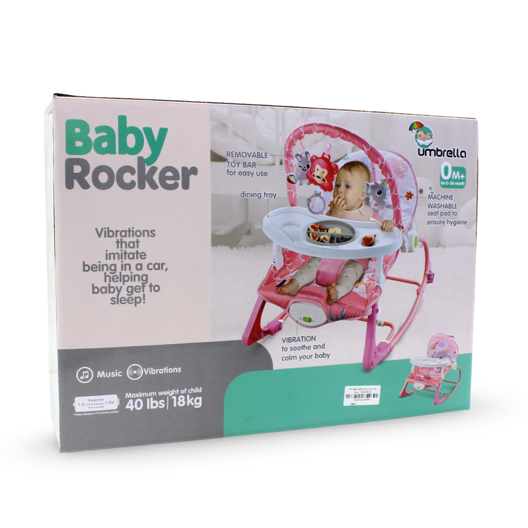 Umbrella Baby Rocker with Dining Tray – Pink