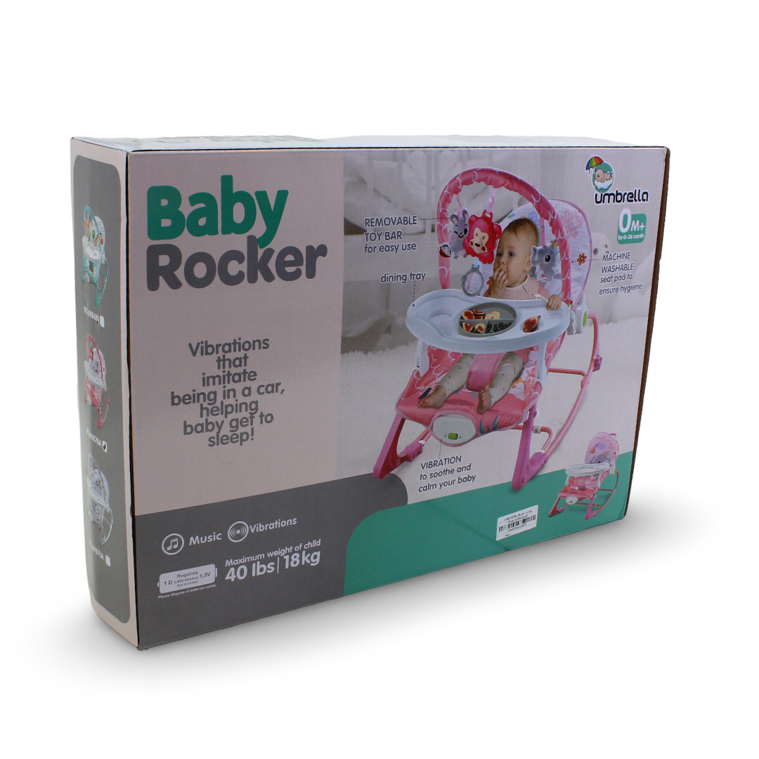 Umbrella Multi-Function Baby Feeding and Rocking Chair – Pink