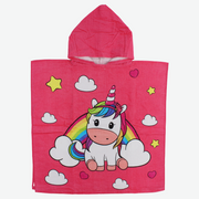 Girls Poncho Beach Towel with Hoodie - Pink with Unicorn Design