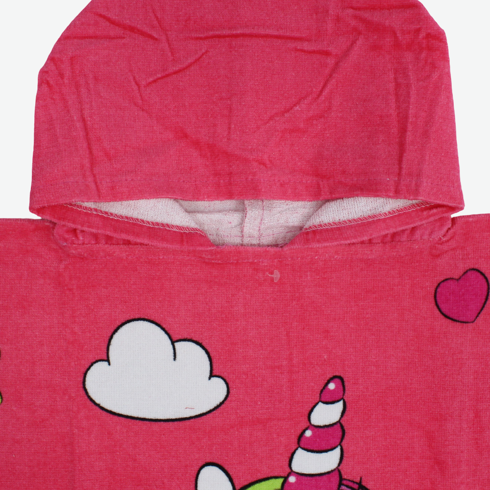 Girls Poncho Beach Towel with Hoodie - Pink with Unicorn Design