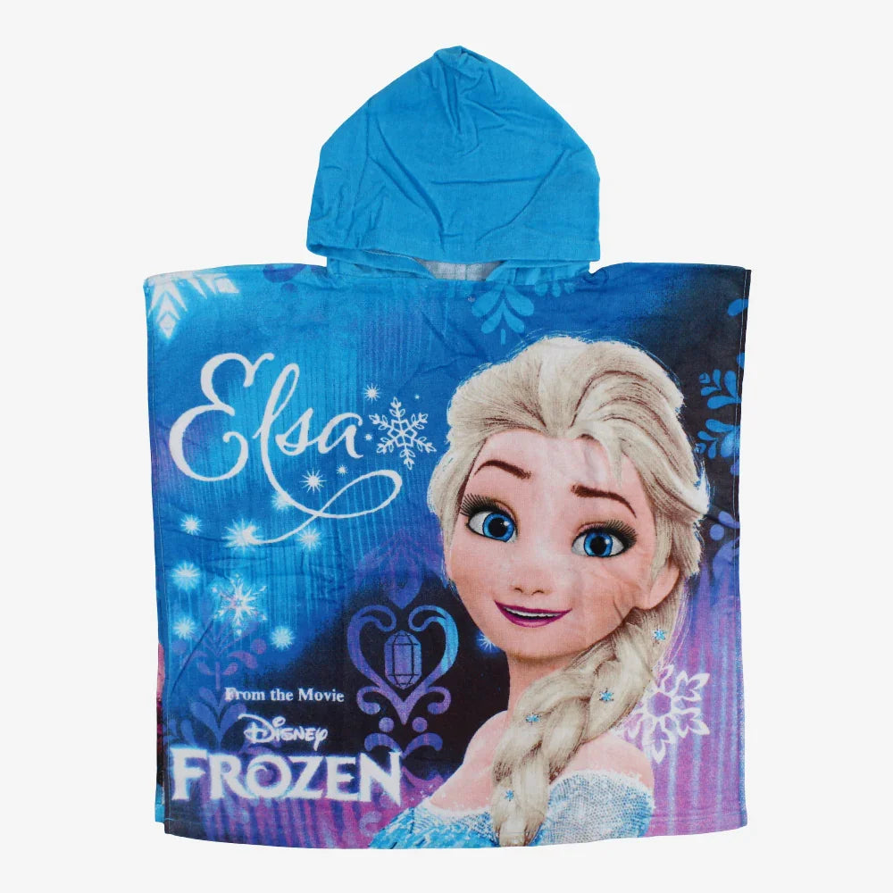 Girls Poncho Beach Towel with Hoodie - Turquoise with Frozen Print - Clothing - Toto