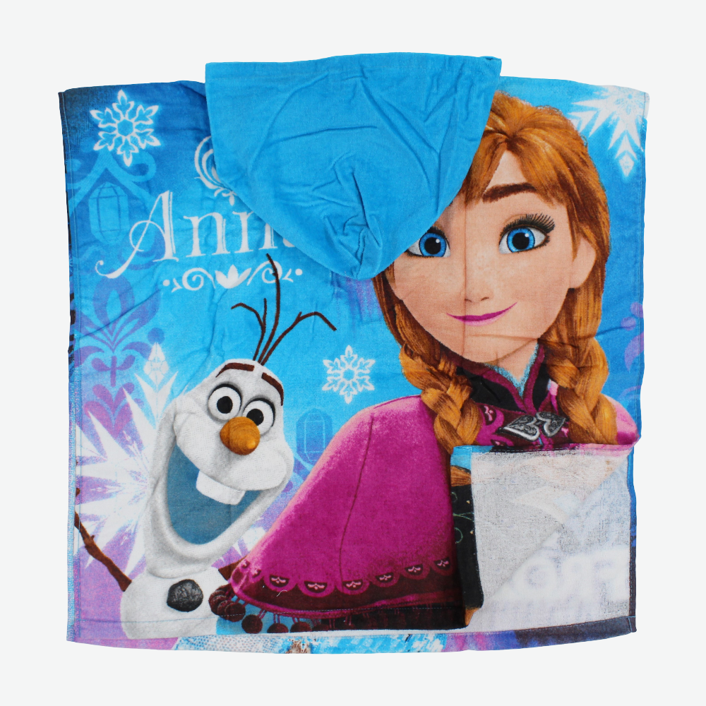 Girls Poncho Beach Towel with Hoodie - Turquoise with Frozen Print