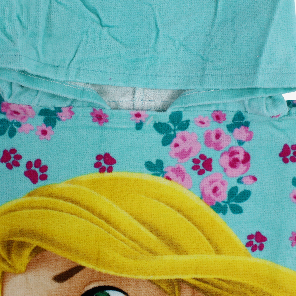 Girls Poncho Beach Towel with Hoodie -Aqua with Rapunzel Print