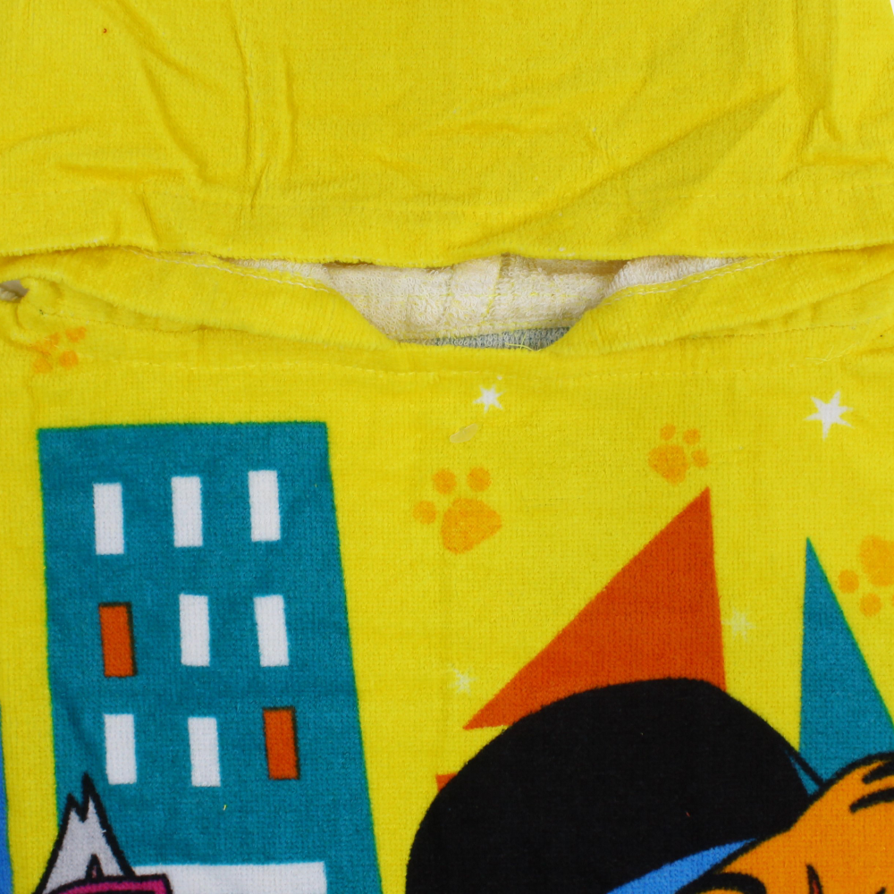 Girls Poncho Beach Towel with Hoodie - Yellow with 44 Gatti Print