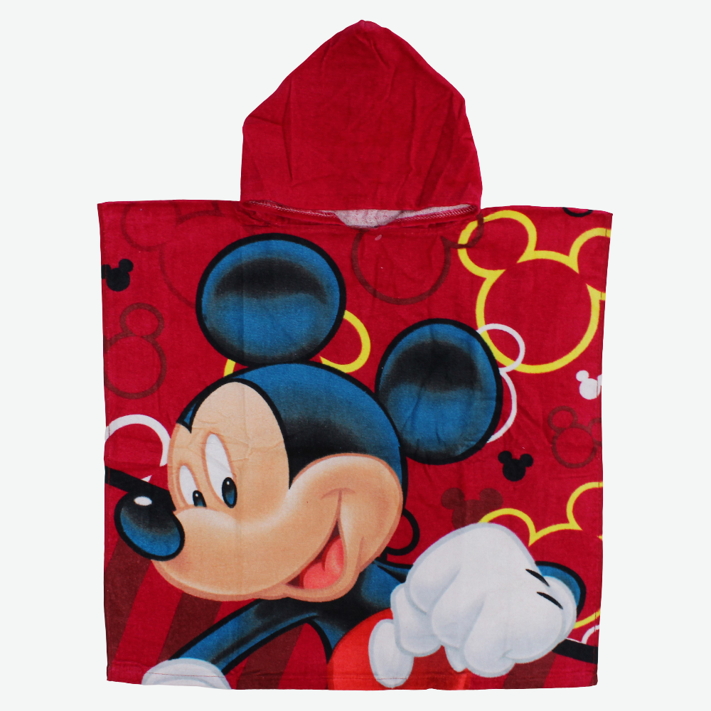 Boys Poncho Beach Towel with Hoodie – Red with Mickey Mouse Print