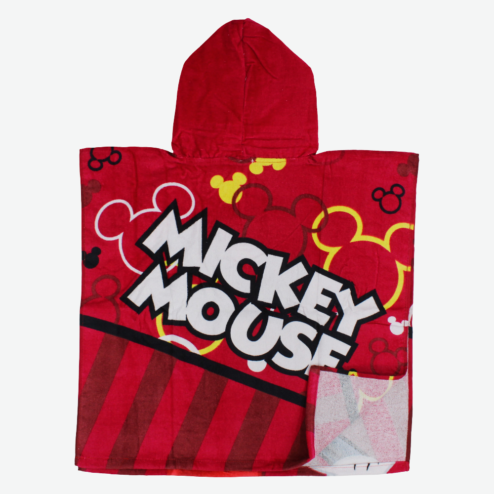 Boys Poncho Beach Towel with Hoodie – Red with Mickey Mouse Print