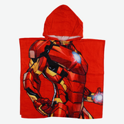 Boys Poncho Beach Towel with Hoodie – Red with Iron Man Print