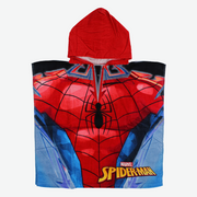 Boys Poncho Beach Towel with Hoodie – Red with Spiderman Print