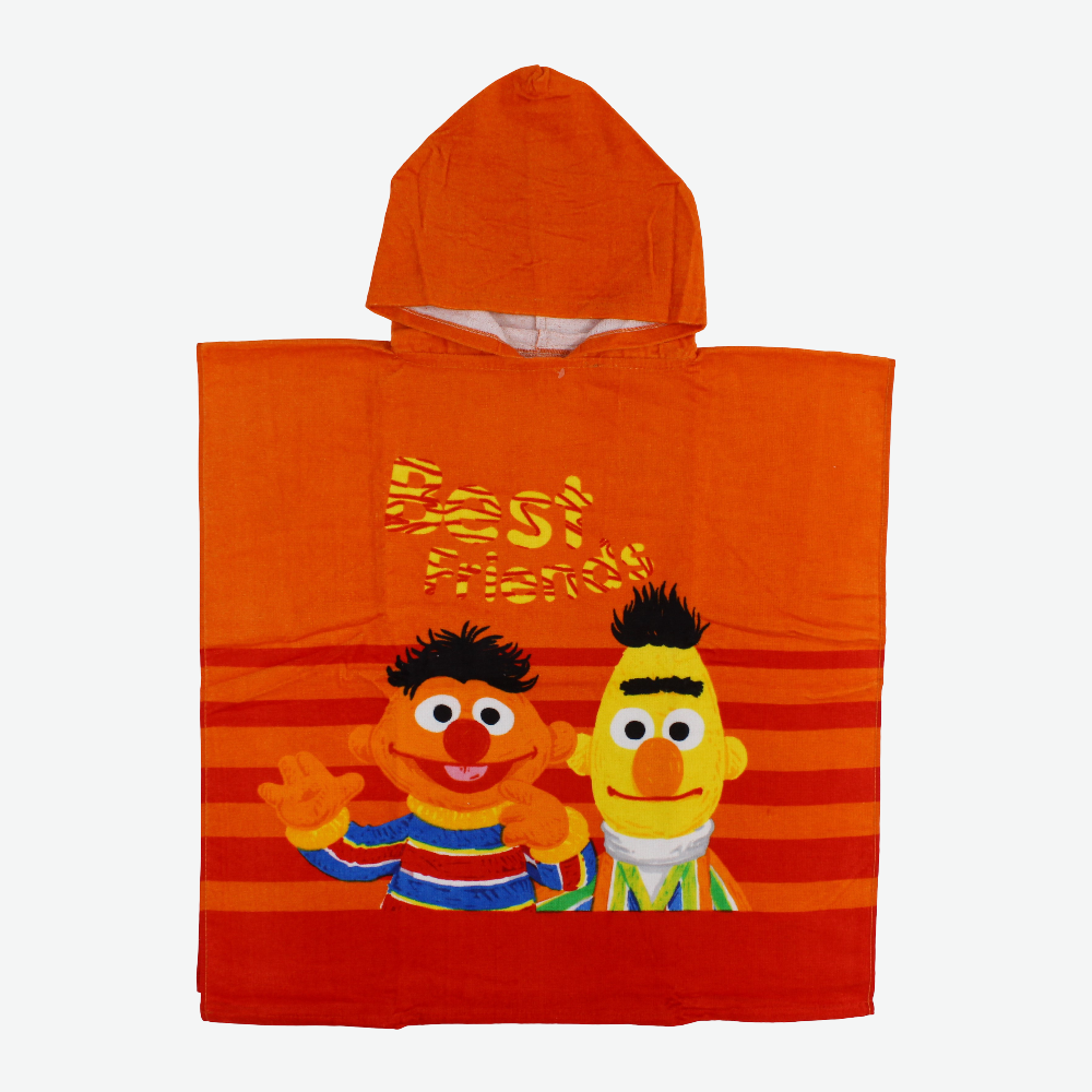 Boys Poncho Beach Towel with Hoodie – Orange with Sesame Street Print