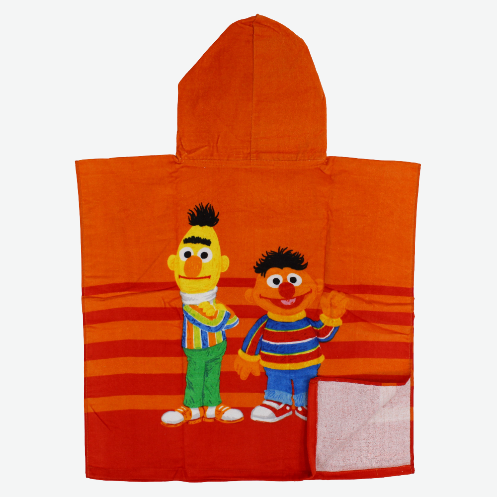 Boys Poncho Beach Towel with Hoodie – Orange with Sesame Street Print