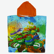 Boys Poncho Beach Towel with Hoodie – Green with Ninja Turtles Print