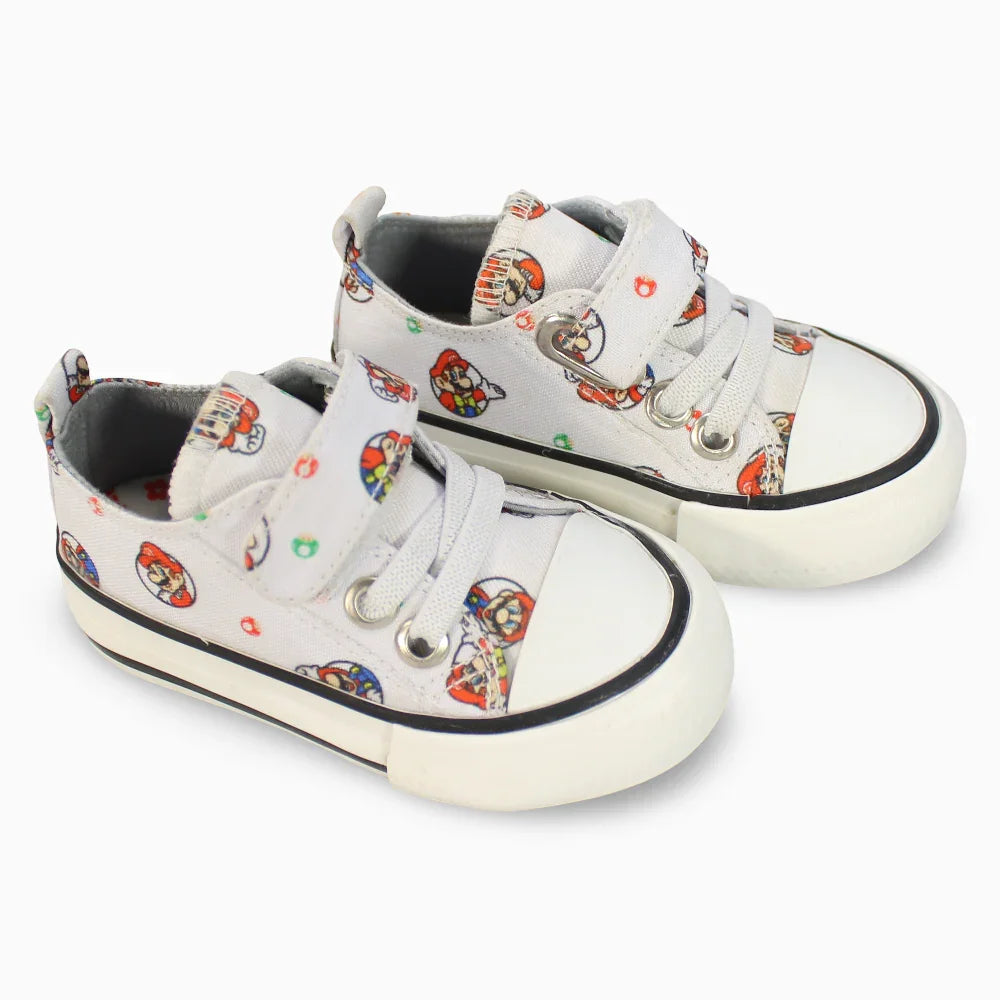 Boys Canvas Sneakers - White with Super Mario Detail - Clothing - BeeFun