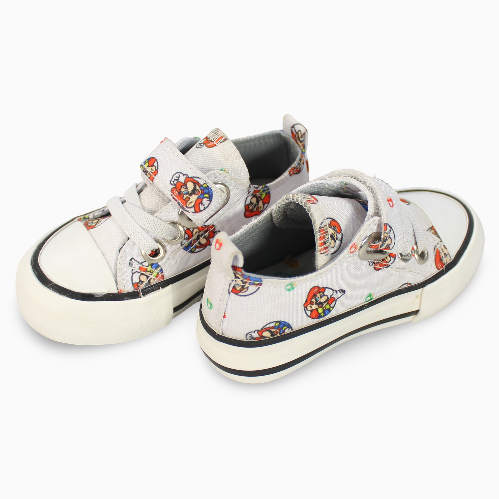 Boys Canvas Sneakers - White with Super Mario Detail
