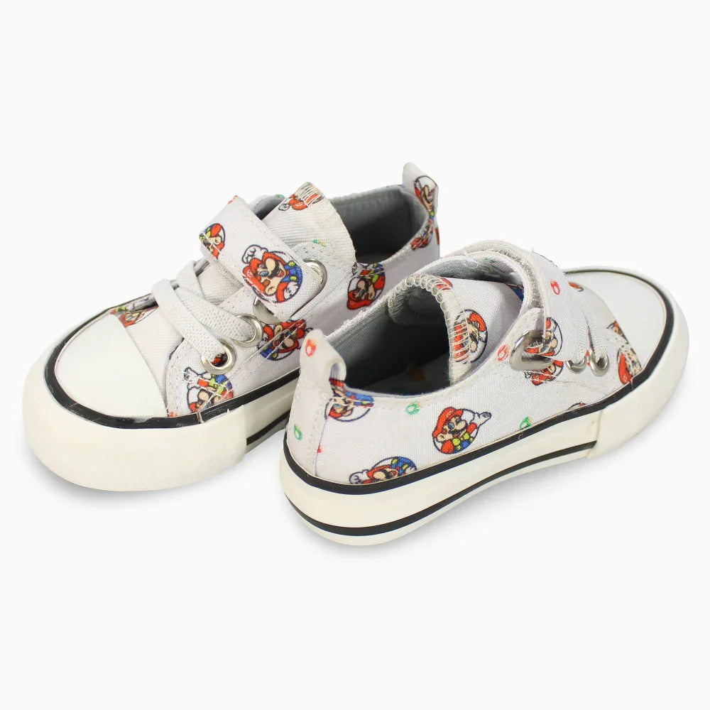 Boys Canvas Sneakers - White with Super Mario Detail