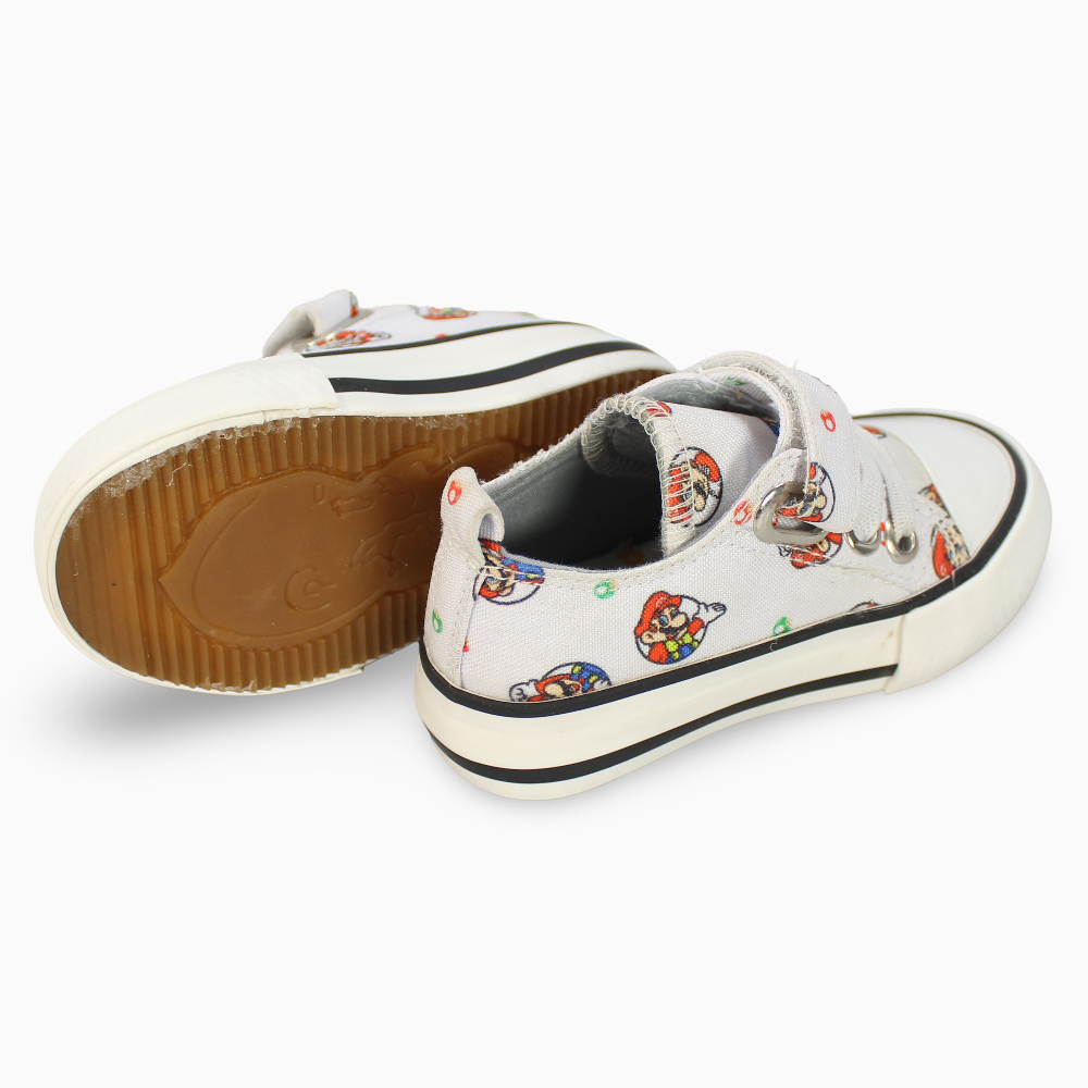 Boys Canvas Sneakers - White with Super Mario Detail