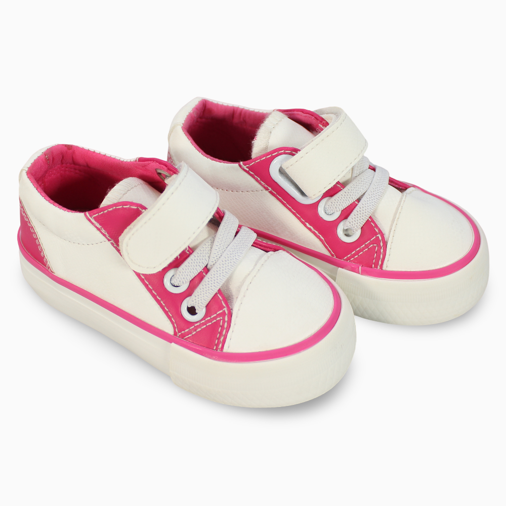 Girls Leather Sneakers – White/Fuchsia