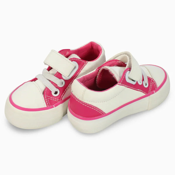 Girls Leather Sneakers – White & Fuchsia