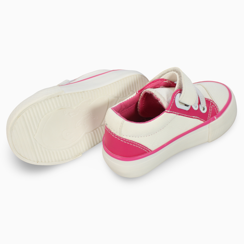 Girls Leather Sneakers – White & Fuchsia