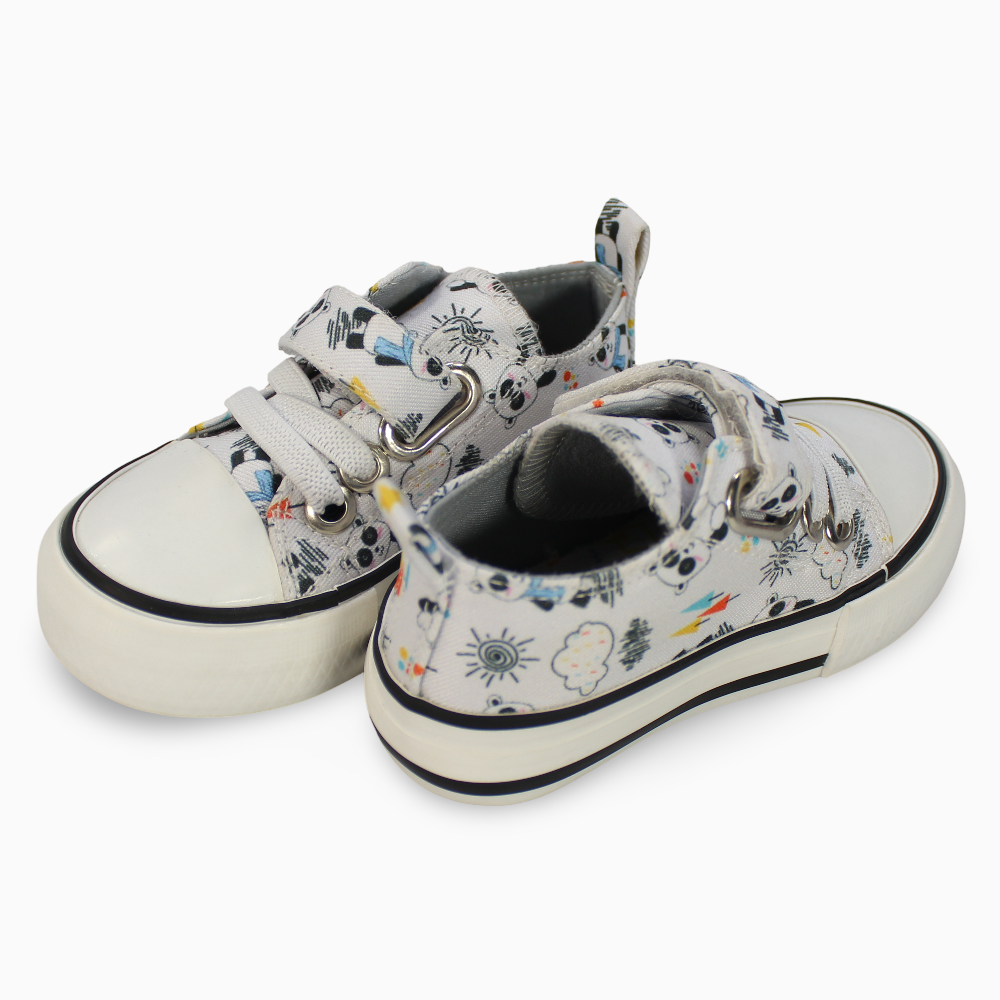 Unisex Canvas Sneakers - White with Panda Detail