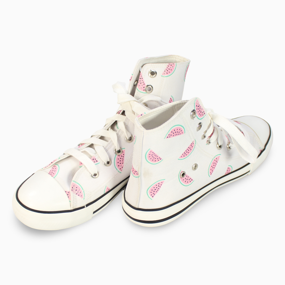 Girls Canvas Half Boots  - White with Watermelon Print