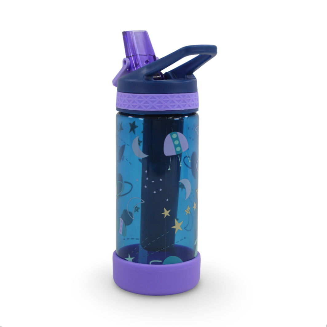 Kids Water Bottle 473ml – Blue & Purple with Space Print - School - Bionear