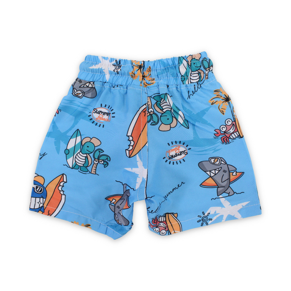 Baby Boys Swim Trunks – Baby Blue with Sharks Print