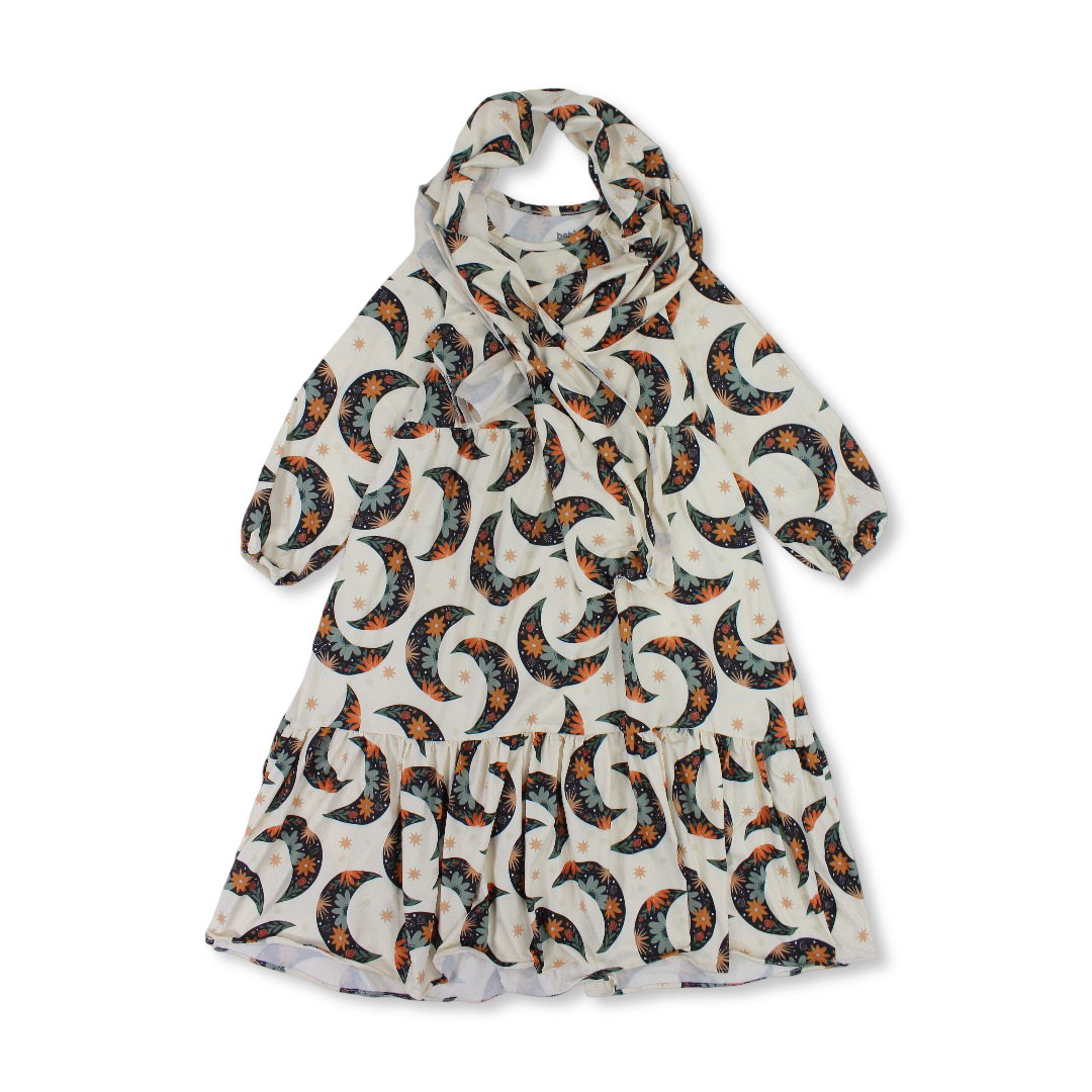 Girls Cotton Isdal – Off-White with Stars & Crescent Print