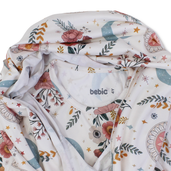 Girls Cotton Isdal – Off-White with Rose & Crescent Print