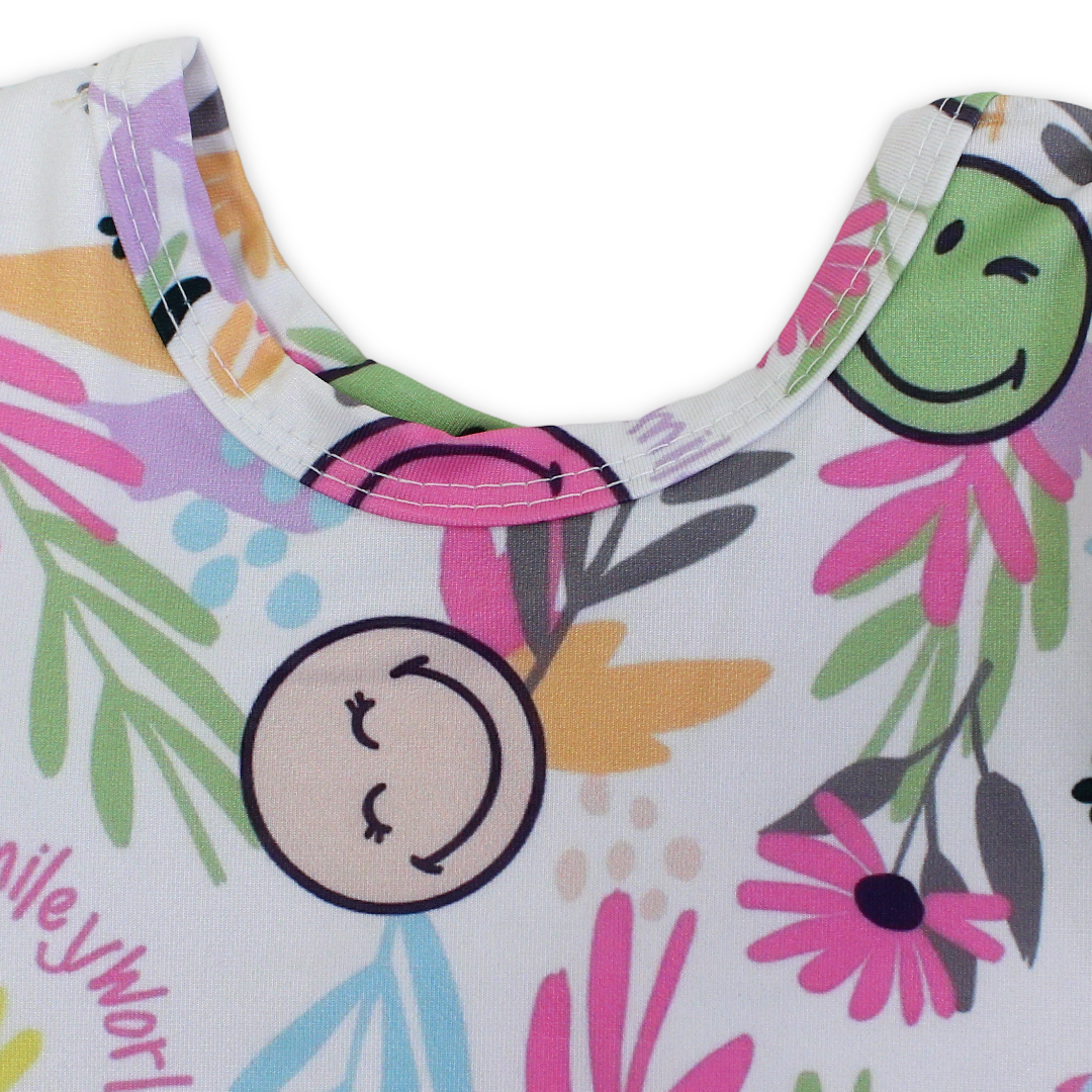 Baby Girls One-Piece Swimsuit – White with Smiley Faces Print