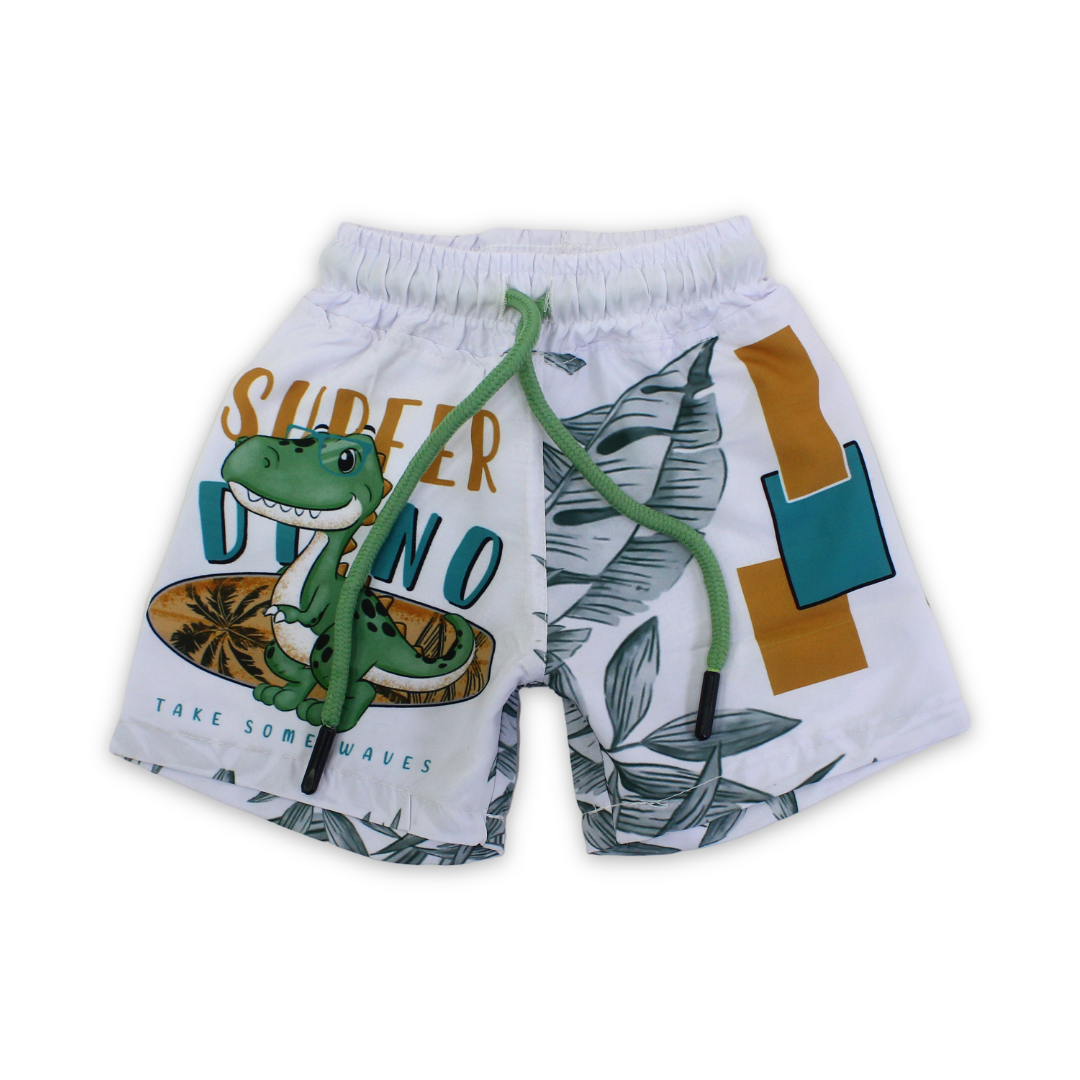 Baby Boys Swim Trunks – White with Dino Print - Clothing - Bebic for kids