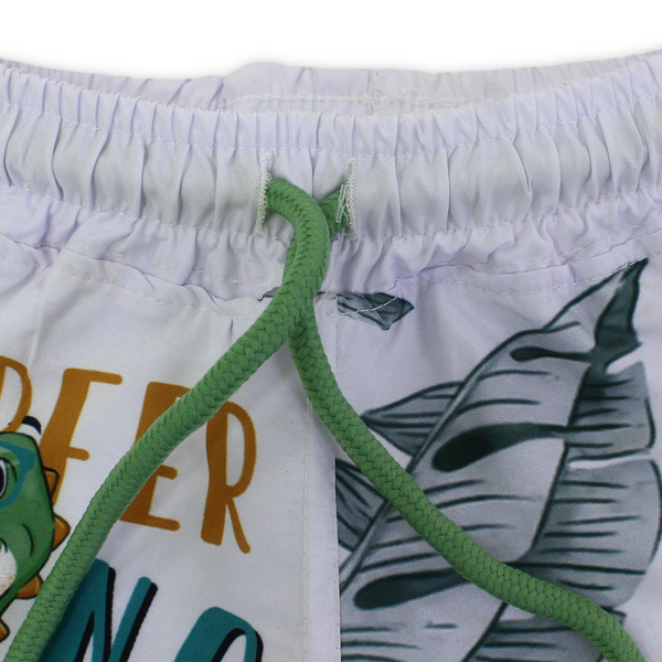 Baby Boys Swim Trunks – White with Dino Print