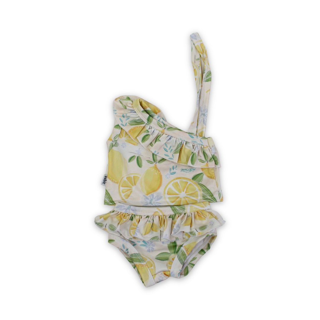 Baby Girls Two-Piece Swimsuit – Beige with Orange Print - Clothing - Bebic for kids