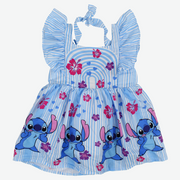 Girls Cotton Dress – Light Blue with Stitch Print