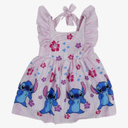 Girls Cotton Dress – Pink with Stitch Print