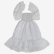 Girls Cotton Dress – Off-White with Ruffled Shoulders
