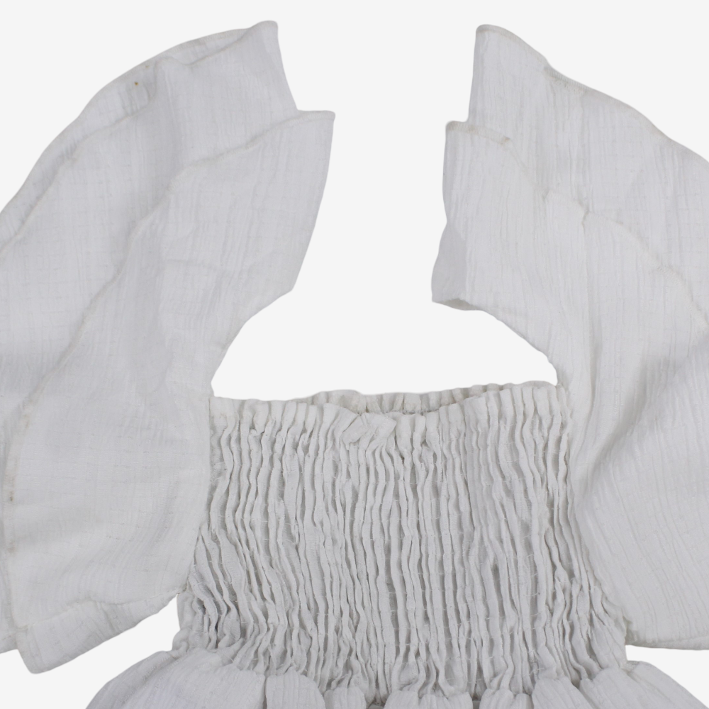 Girls Cotton Dress – Off-White with Ruffled Shoulders
