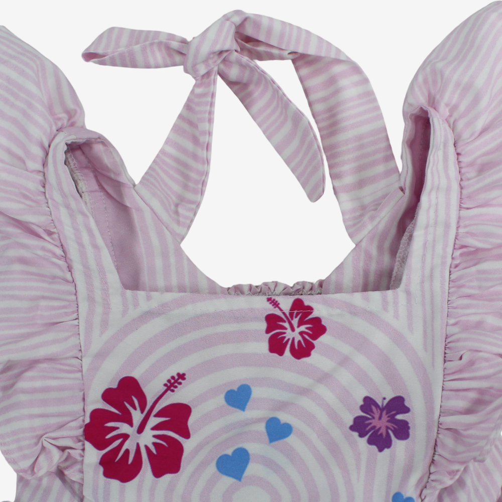Baby Girls Cotton Dress – Light Pink with Stitch Print